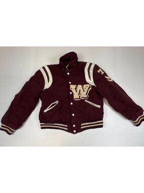 Vintage Maroon Varsity Letterman Jacket Mens Wool Leather Trim Letter W